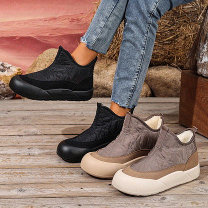 Womens Winter Down Cloth Snow Boots, Non-Slip, Thick Bottom, Fleece-Lined Soft Cotton Shoes for Cold Weather Comfort