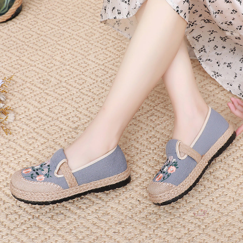 Summer Breathable Embroidered Womens Casual Canvas Shoes Comfortable Flat Shoes For Daily Walking 1