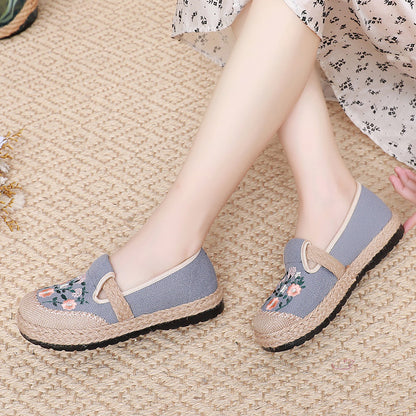 Summer Breathable Embroidered Womens Casual Canvas Shoes Comfortable Flat Shoes For Daily Walking 1