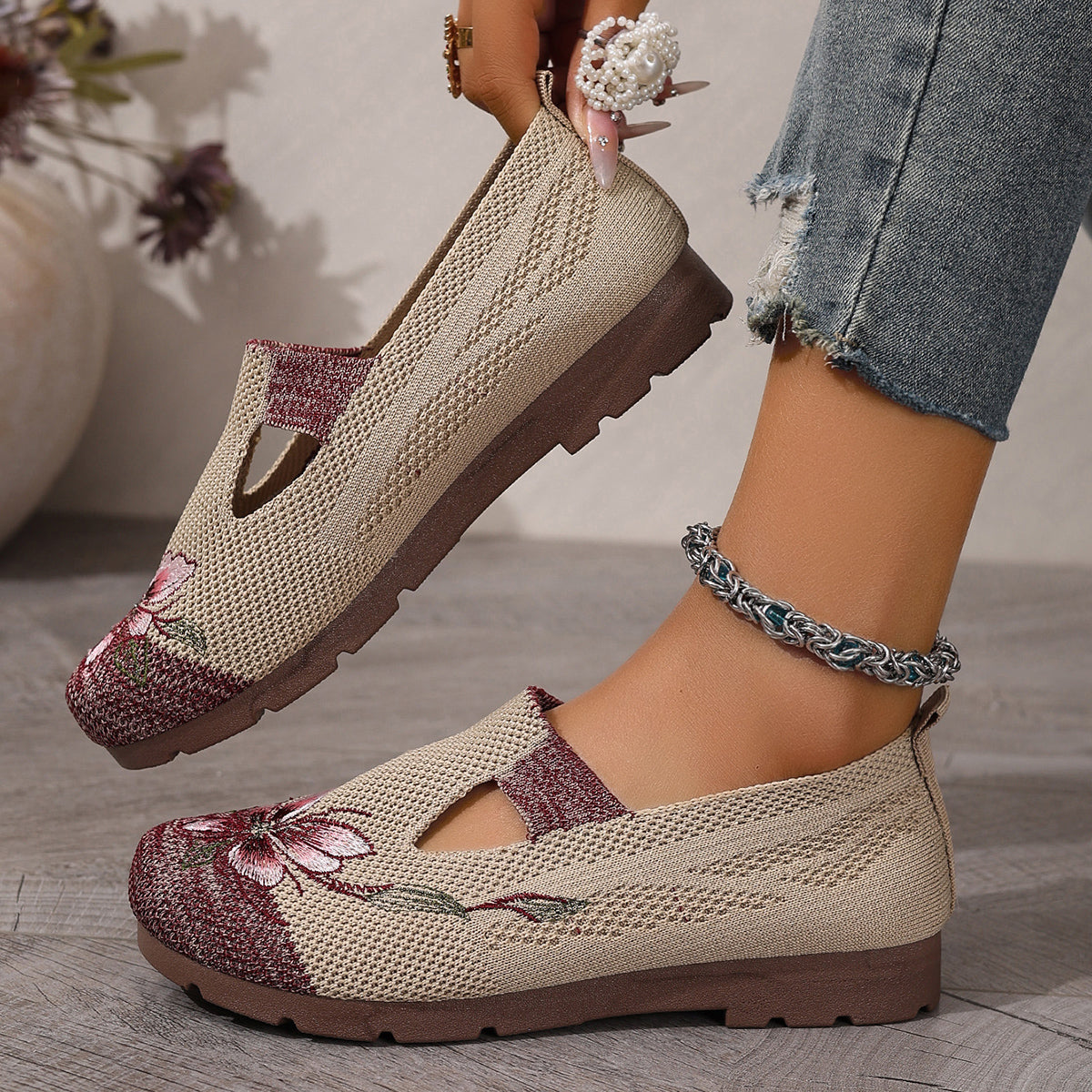 New Womens Summer Casual Shoes Lightweight Breathable Embroidered Flat Shoes With Soft NonSlip Sole 1