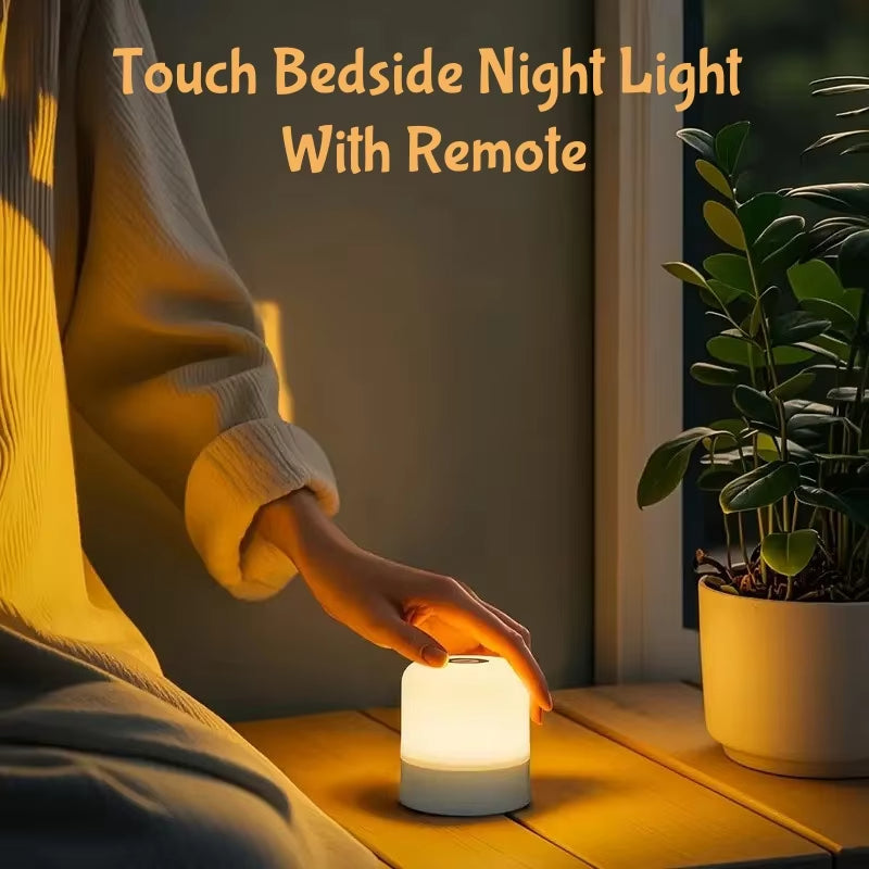 Rechargeable LED Table Lamp, Touch Control, Dimmable Bedside Night Light, with Remote, Modern Room Decor