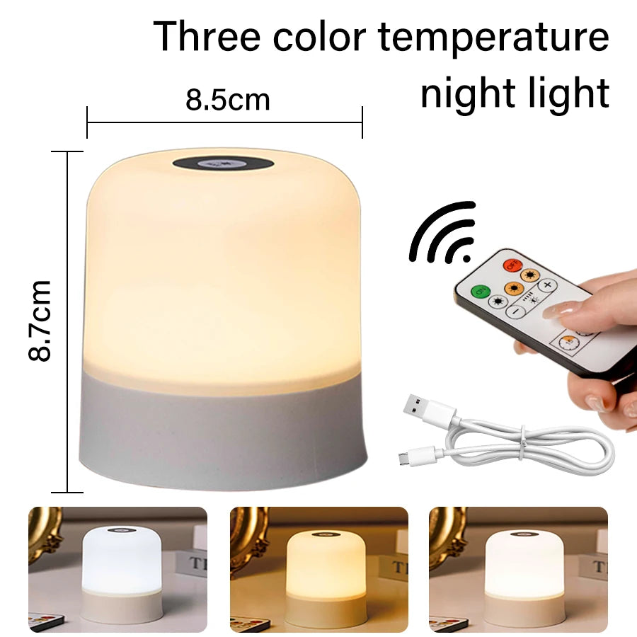 Rechargeable LED Table Lamp, Touch Control, Dimmable Bedside Night Light, with Remote, Modern Room Decor