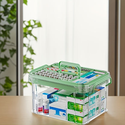 Clear PVC Medicine Storage Box With Handle Durable Double Layer Plastic Organizer Transparent First 5