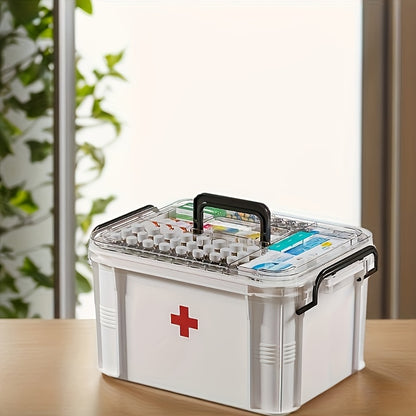 Clear PVC Medicine Storage Box with Handle, Durable Double Layer Plastic Organizer, Transparent First Aid Home Travel