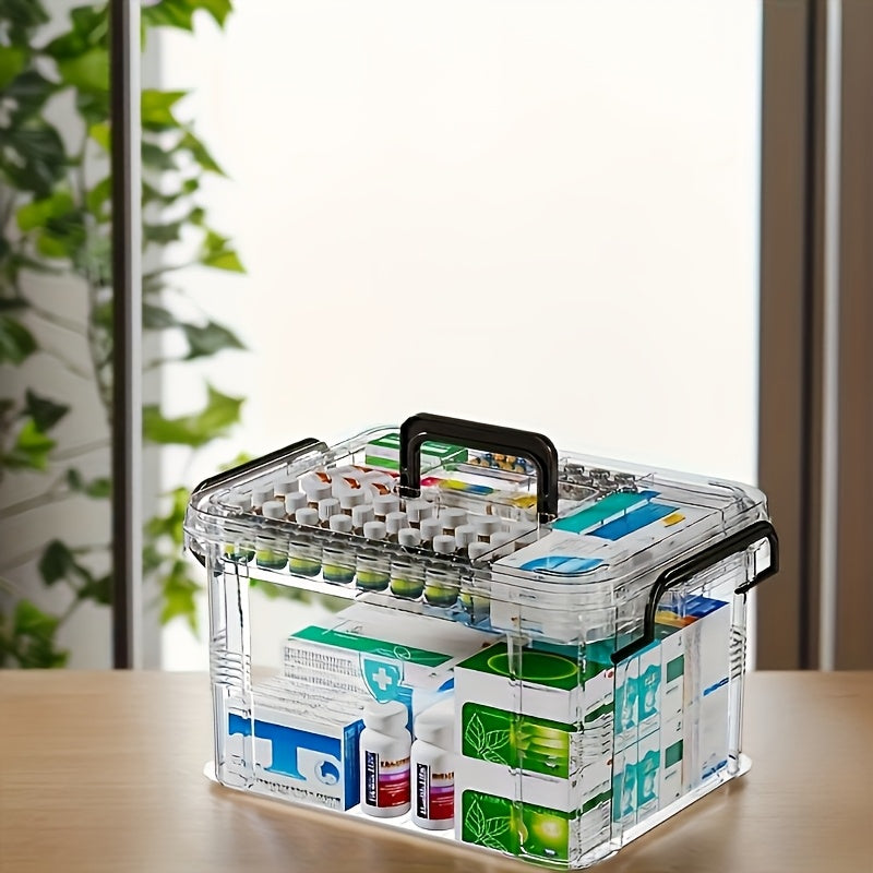 Clear PVC Medicine Storage Box With Handle Durable Double Layer Plastic Organizer Transparent First 6