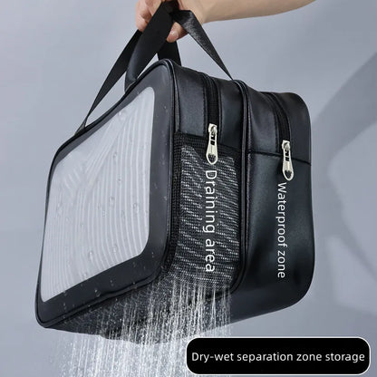 Double Transparent PU, Dry Wet Separation, Travel Makeup Bag Portable, Cosmetic Storage Bag, Washing Bag