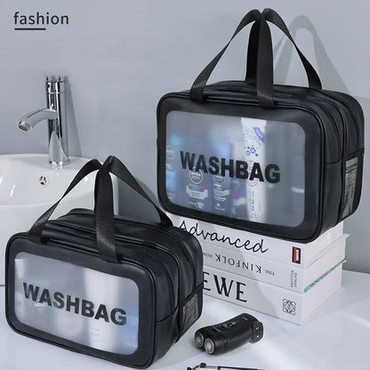 Double Transparent PU, Dry Wet Separation, Travel Makeup Bag Portable, Cosmetic Storage Bag, Washing Bag