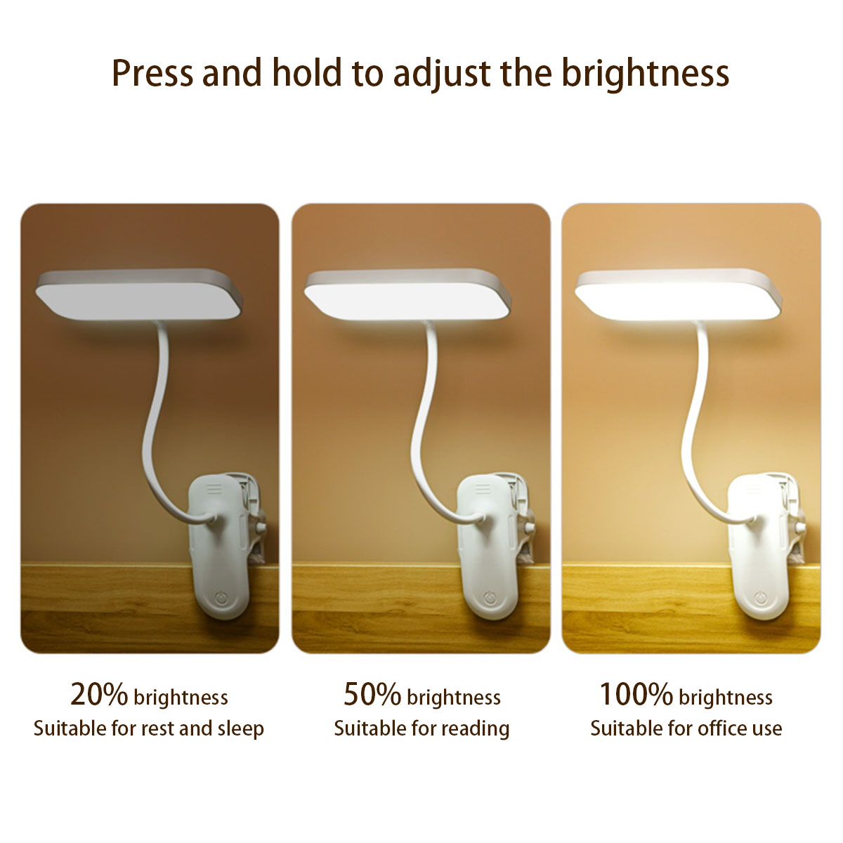 USB Rechargeable Clip On Lamp, Portable LED Desk Light, Touch Control with 3 Dimmable Modes, Eye Protection Reading