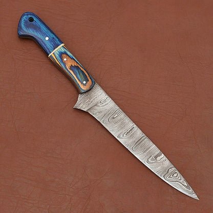 Professional Damascus Fillet Knife  12 Handmade Chef Knife With Leather Cover 1