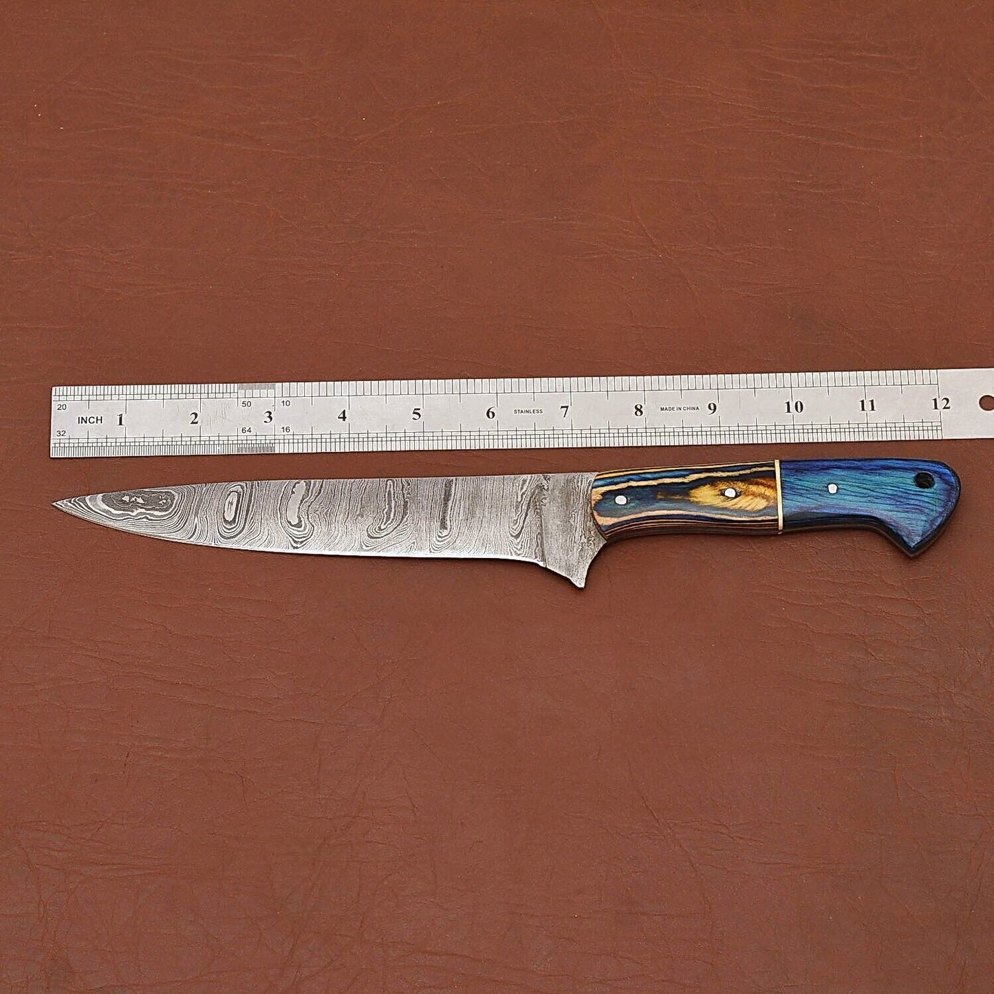 Professional Damascus Fillet Knife  12 Handmade Chef Knife With Leather Cover 2