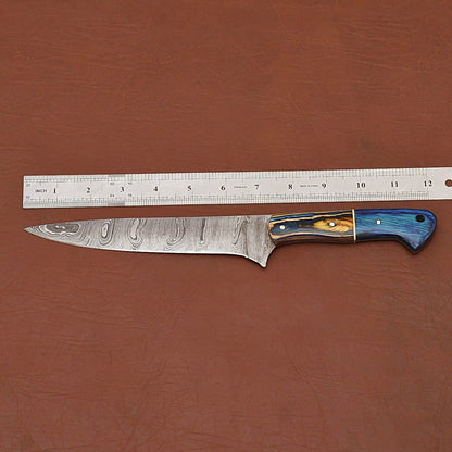 Professional Damascus Fillet Knife  12 Handmade Chef Knife With Leather Cover 2