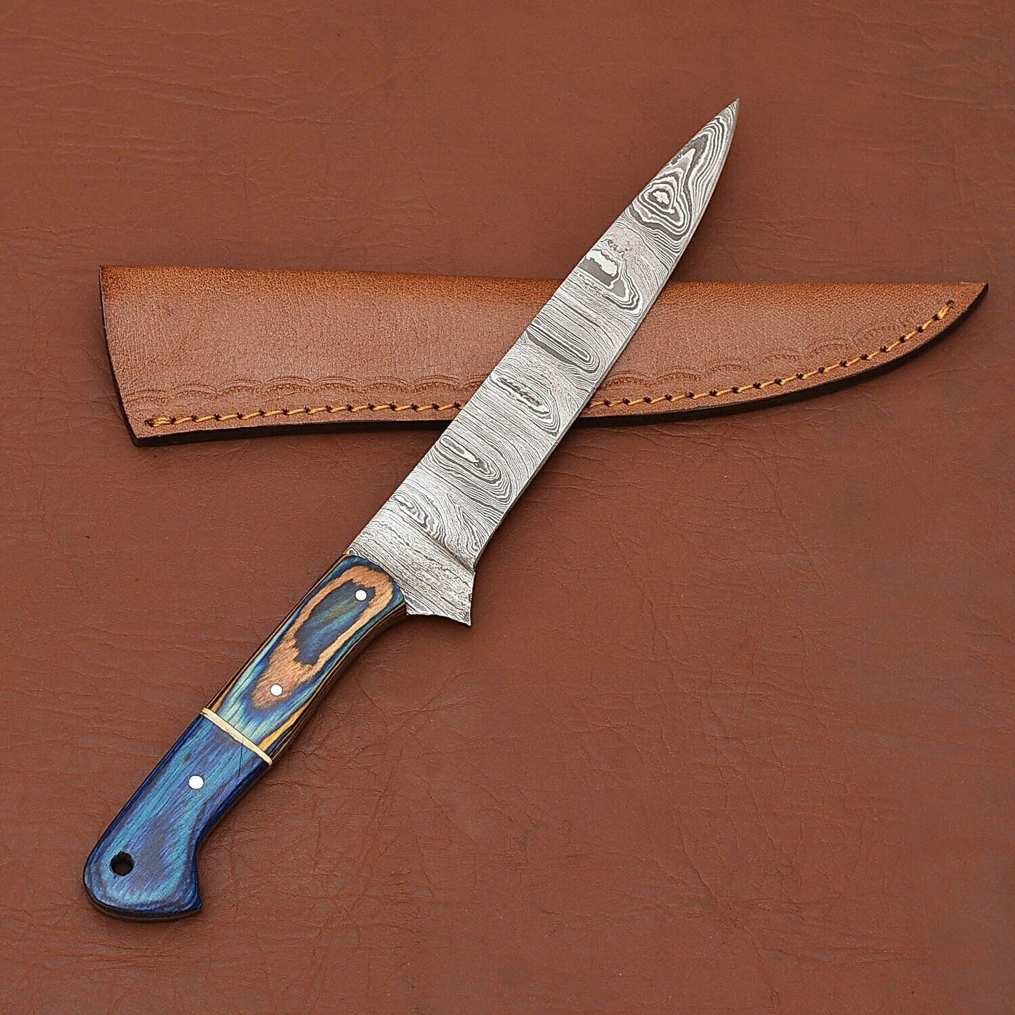 Professional Damascus Fillet Knife  12 Handmade Chef Knife With Leather Cover 3