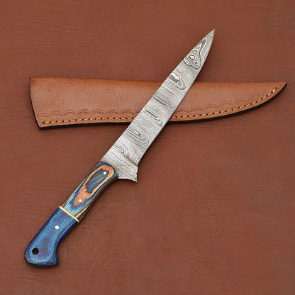 Professional Damascus Fillet Knife  12 Handmade Chef Knife With Leather Cover 3