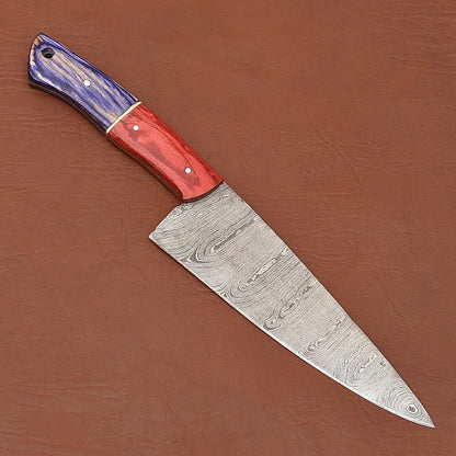 Handcrafted Damascus Steel Chef Fillet Knife  Wood Handle  Sheath Set 1