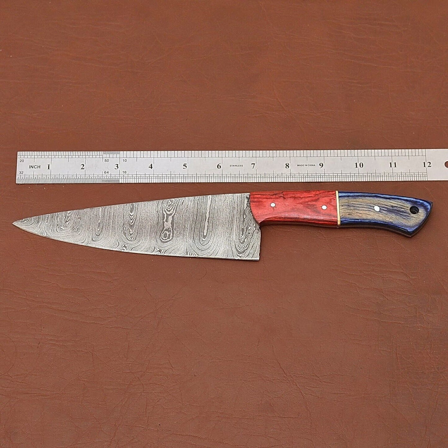 Handcrafted Damascus Steel Chef Fillet Knife  Wood Handle  Sheath Set 2