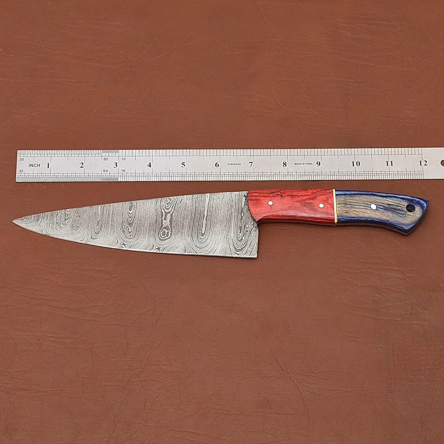 Handcrafted Damascus Steel Chef Fillet Knife  Wood Handle  Sheath Set 2