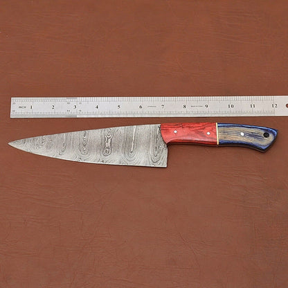 Handcrafted Damascus Steel Chef Fillet Knife  Wood Handle  Sheath Set 2