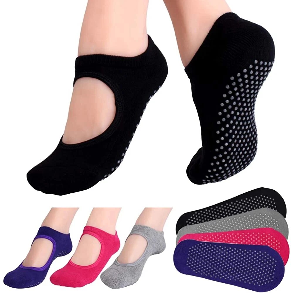 Womens Cotton Backless Non-Slip Yoga Socks for Pilates, Dance & Gym, Breathable Barefoot Workout Slippers