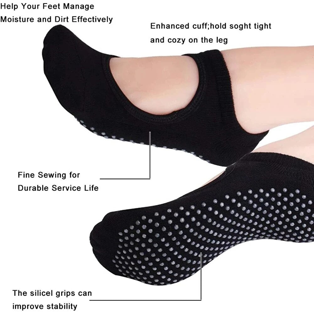 Womens Cotton Backless NonSlip Yoga Socks For Pilates Dance  Gym Breathable Barefoot Workout Slippe 2