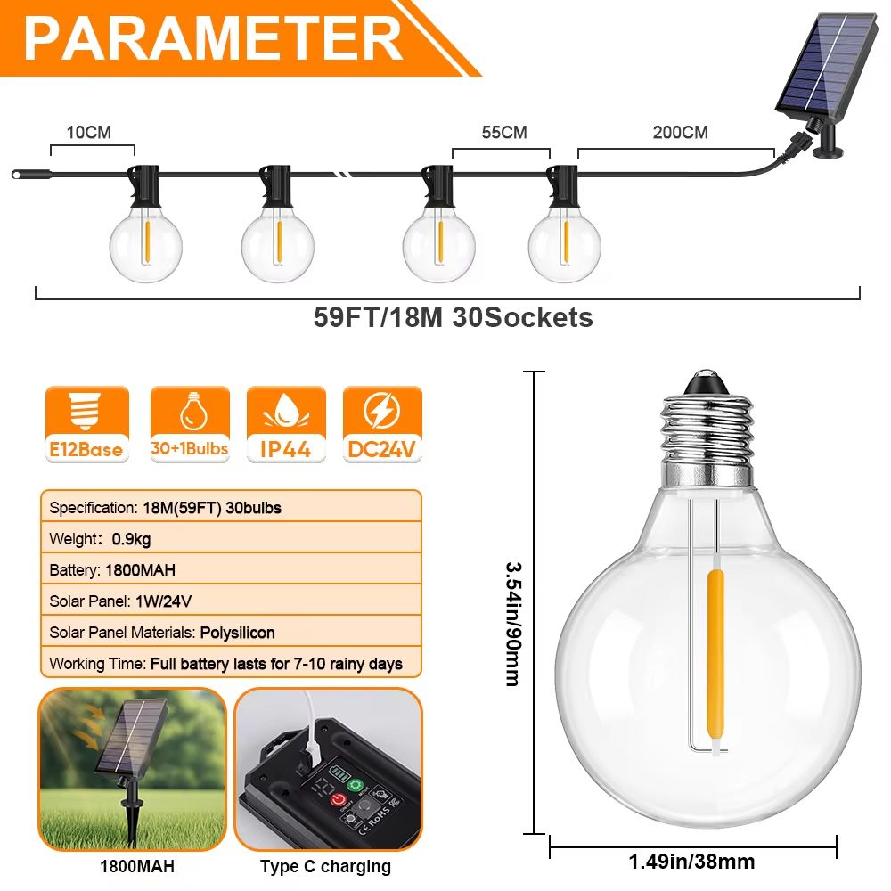 G40 Solar String Lights  Waterproof Outdoor Globe Lights For Garden Patio And Backyard Ambiance 9