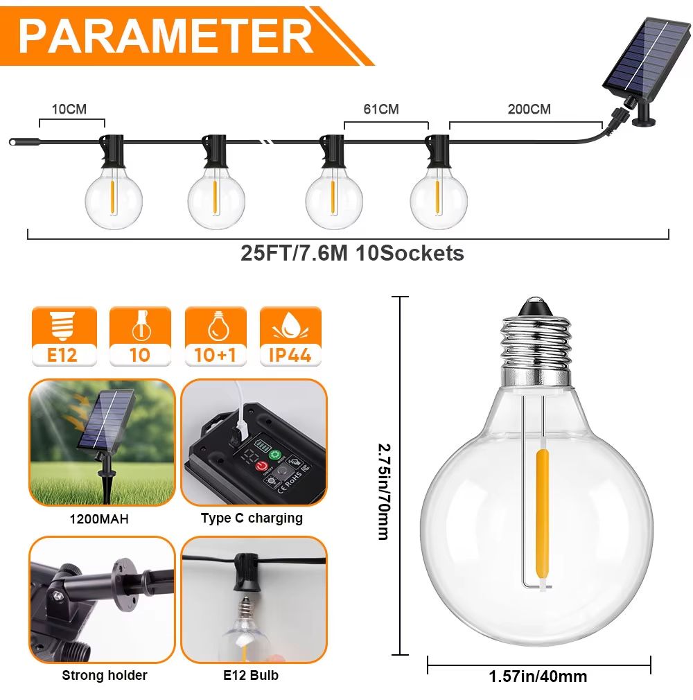 G40 Solar String Lights  Waterproof Outdoor Globe Lights For Garden Patio And Backyard Ambiance 1