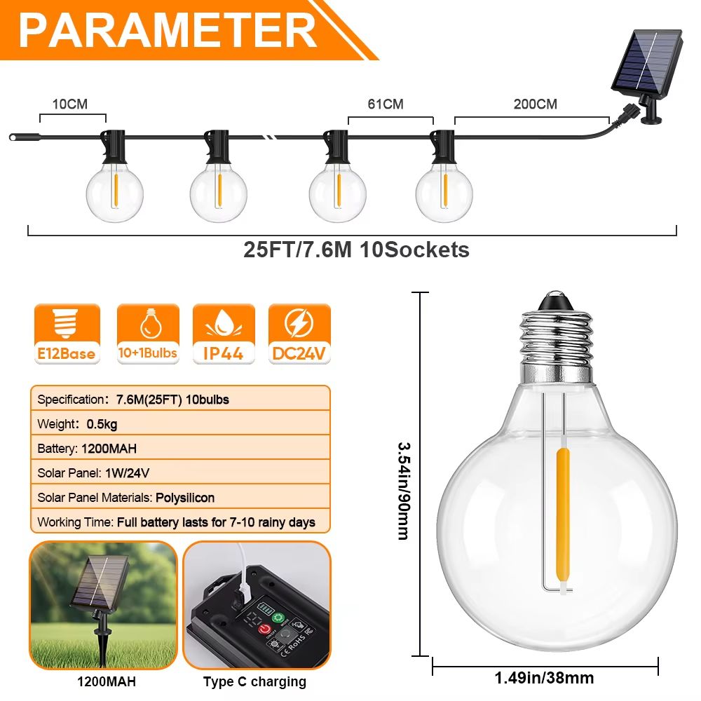G40 Solar String Lights  Waterproof Outdoor Globe Lights For Garden Patio And Backyard Ambiance 6