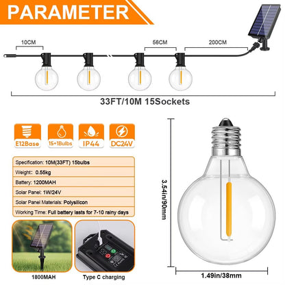 G40 Solar String Lights  Waterproof Outdoor Globe Lights For Garden Patio And Backyard Ambiance 7
