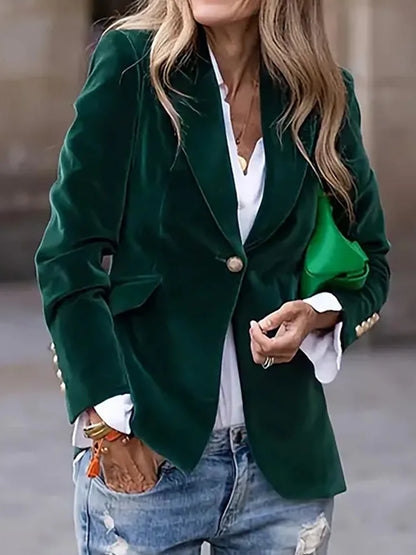 Blazers For Women Single Button Suit Collar Solid Color Long Sleeve Fashion Outerwear 5