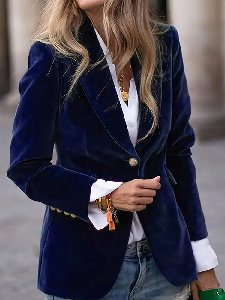 Blazers For Women Single Button Suit Collar Solid Color Long Sleeve Fashion Outerwear 7