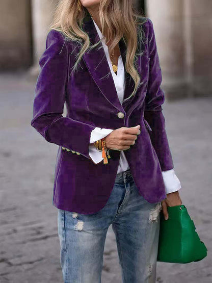 Blazers For Women Single Button Suit Collar Solid Color Long Sleeve Fashion Outerwear 9