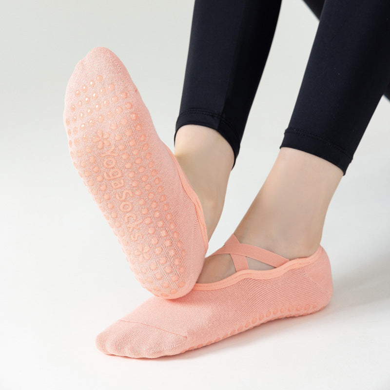 Professional Womens Yoga Socks For Gym Dance  Pilates Breathable Cotton Backless Bandage Design 1