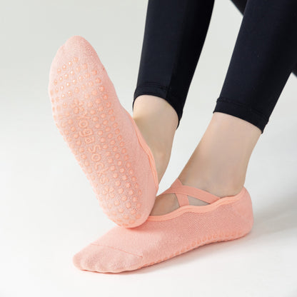 Professional Womens Yoga Socks For Gym Dance  Pilates Breathable Cotton Backless Bandage Design 1