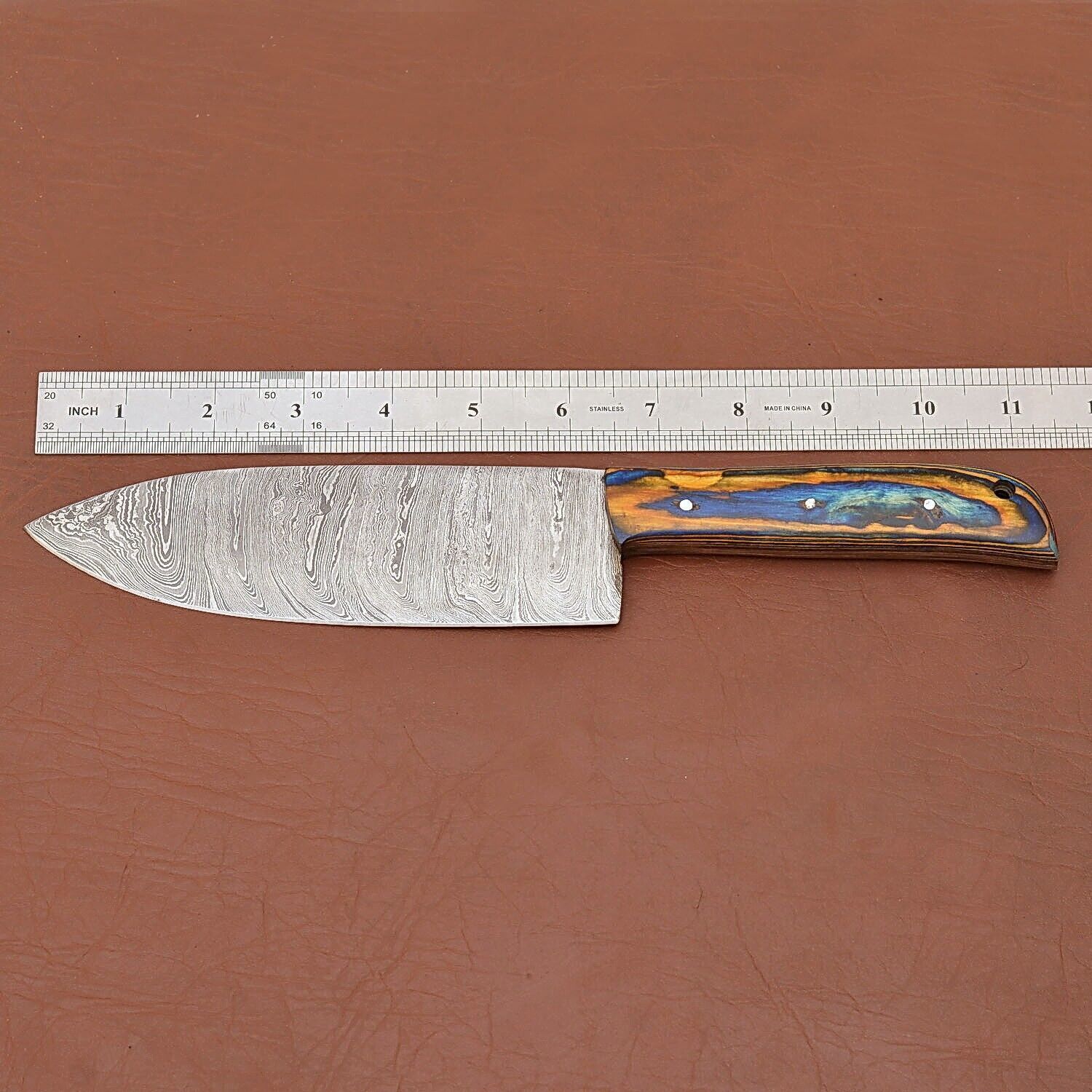 Luxury Damascus Steel Fillet Knife  HandForged Blade With Polished Wood Handle 3