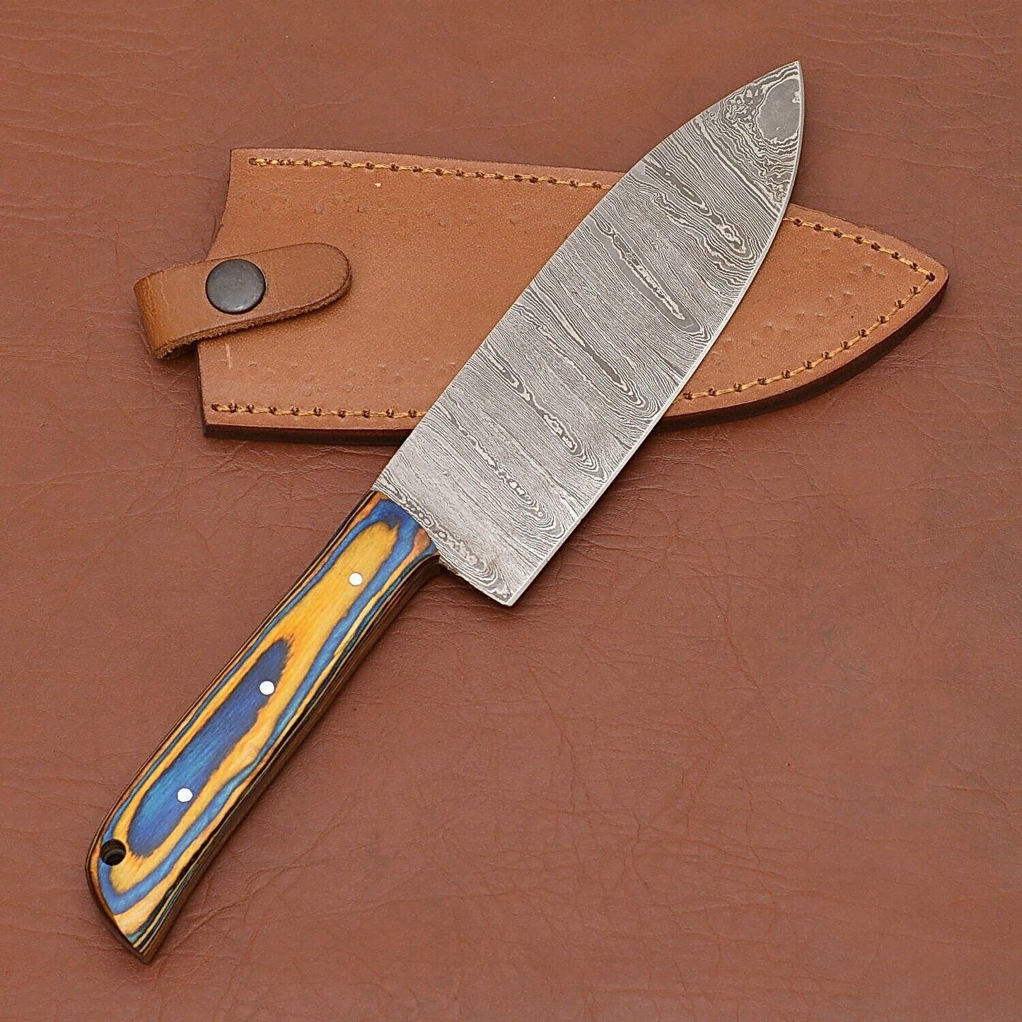 Luxury Damascus Steel Fillet Knife  HandForged Blade With Polished Wood Handle 2