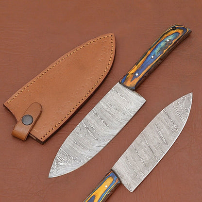 Luxury Damascus Steel Fillet Knife – Hand-Forged Blade with Polished Wood Handle