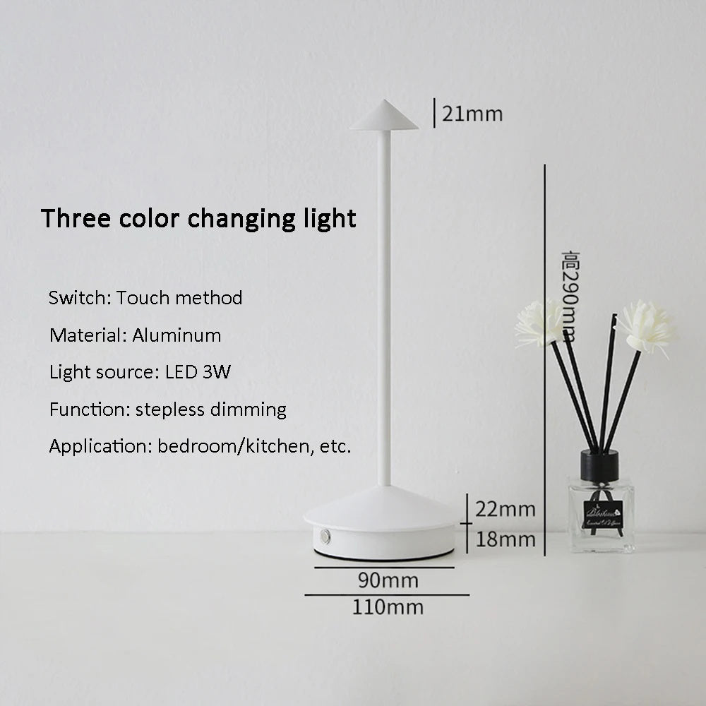 Rechargeable Table LED Lamp, Touch Sensor Night Light, Stepless Dimming for Bedroom, Desk, Hotel