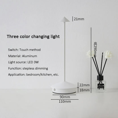 Rechargeable Table LED Lamp, Touch Sensor Night Light, Stepless Dimming for Bedroom, Desk, Hotel