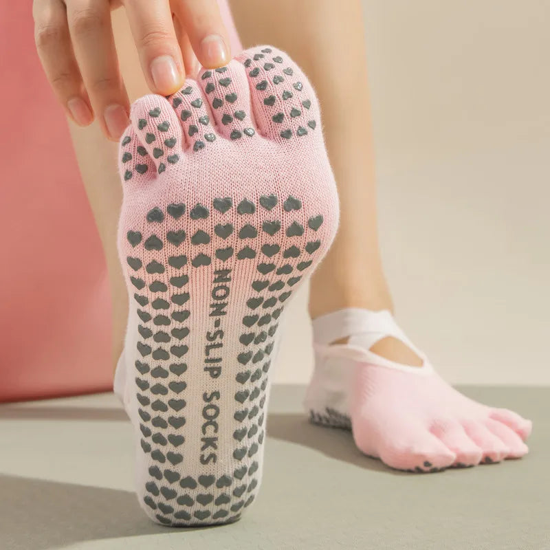 Professional Non-Slip Gradient Yoga Socks with Silicone Grip, Breathable Backless Five-Toe Pilates Socks for Indoor Fit