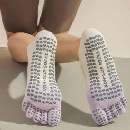 Professional Non-Slip Gradient Yoga Socks with Silicone Grip, Breathable Backless Five-Toe Pilates Socks for Indoor Fit