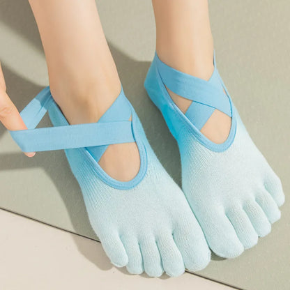 Professional Non-Slip Gradient Yoga Socks with Silicone Grip, Breathable Backless Five-Toe Pilates Socks for Indoor Fit