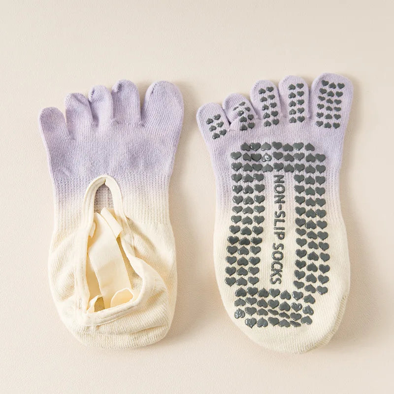 Professional Non-Slip Gradient Yoga Socks with Silicone Grip, Breathable Backless Five-Toe Pilates Socks for Indoor Fit