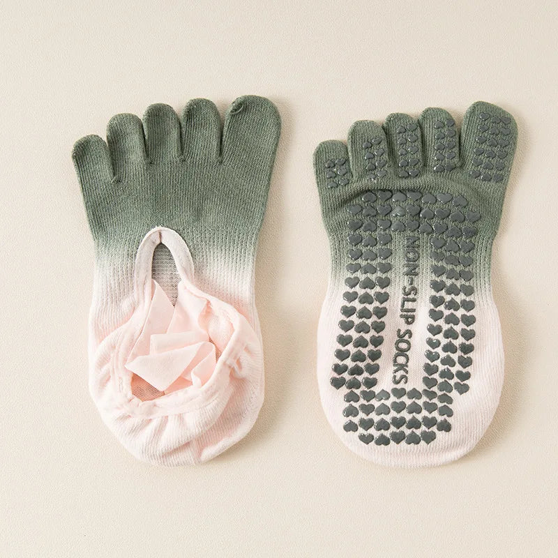 Professional Non-Slip Gradient Yoga Socks with Silicone Grip, Breathable Backless Five-Toe Pilates Socks for Indoor Fit