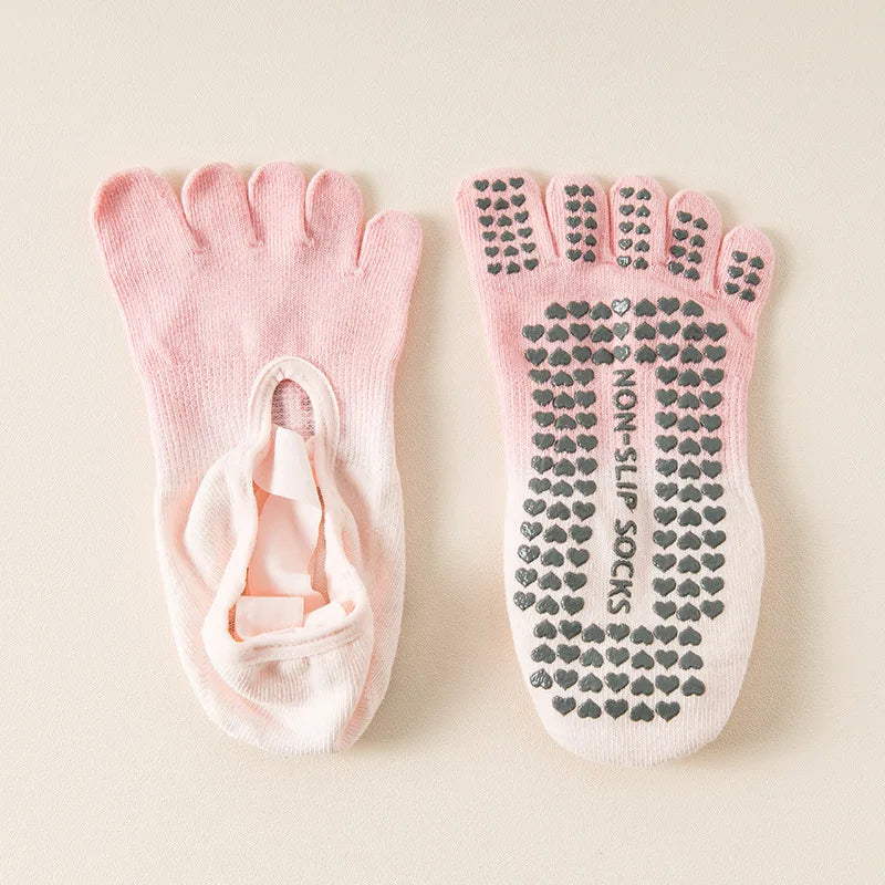 Professional Non-Slip Gradient Yoga Socks with Silicone Grip, Breathable Backless Five-Toe Pilates Socks for Indoor Fit