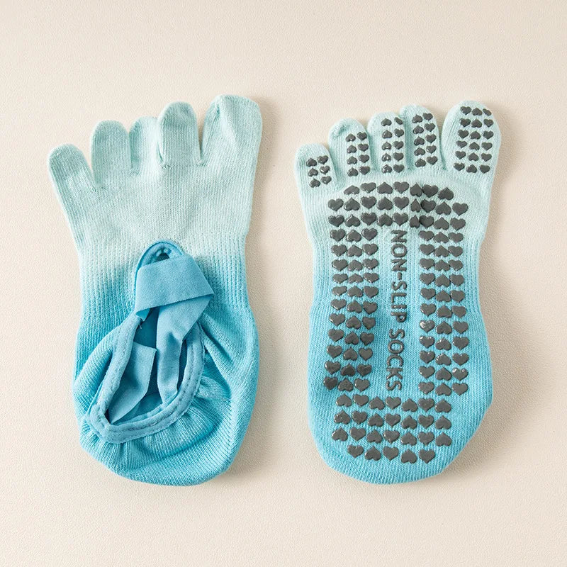 Professional Non-Slip Gradient Yoga Socks with Silicone Grip, Breathable Backless Five-Toe Pilates Socks for Indoor Fit