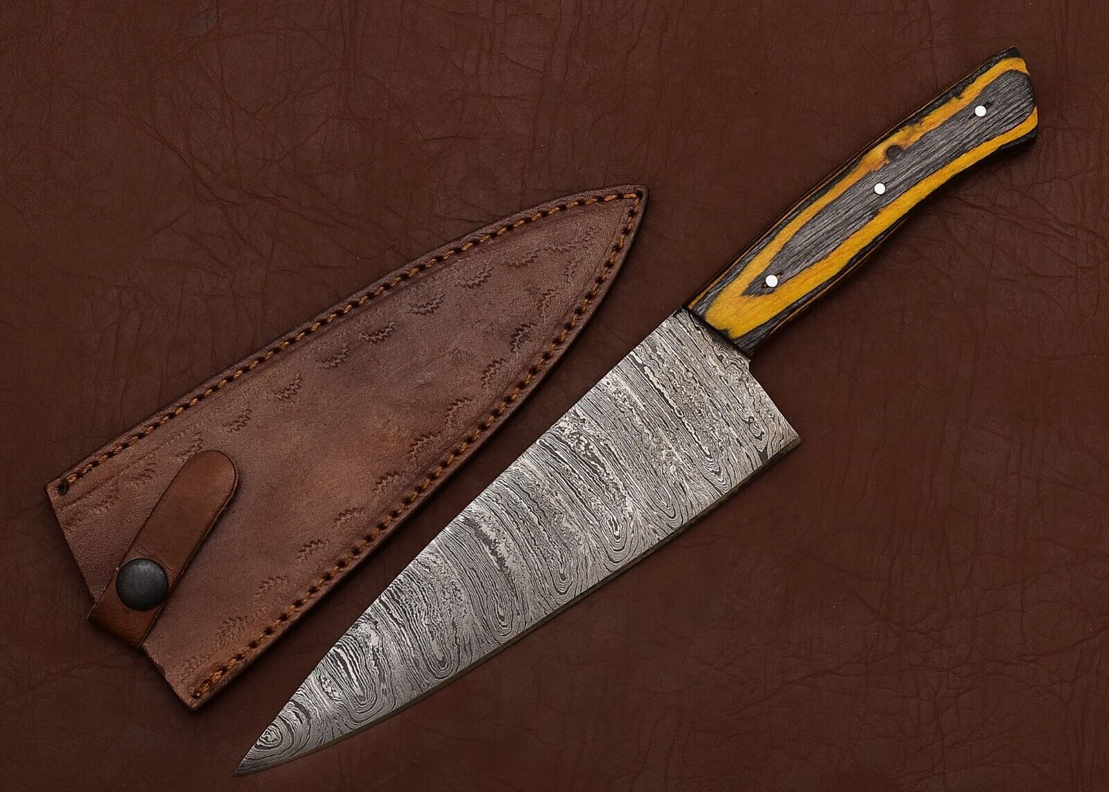 Master Crafted Damascus Fillet Knife – Elegant Design with Wood Handle