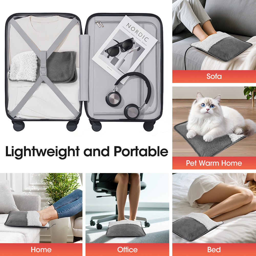 Soft Plush Electric Heating Foot Pad, Portable Warm Foot Mat, Constant Temperature, USB Plug and Play, Detachable Cover