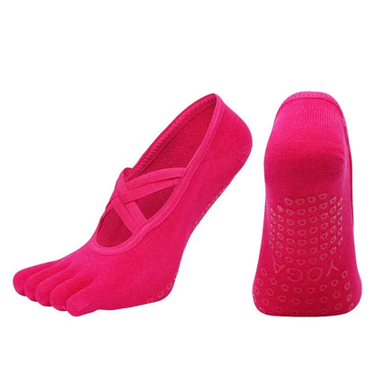 Womens Five-Finger Yoga Socks, Breathable Backless Pilates Socks with Anti-Slip Silicone Sole