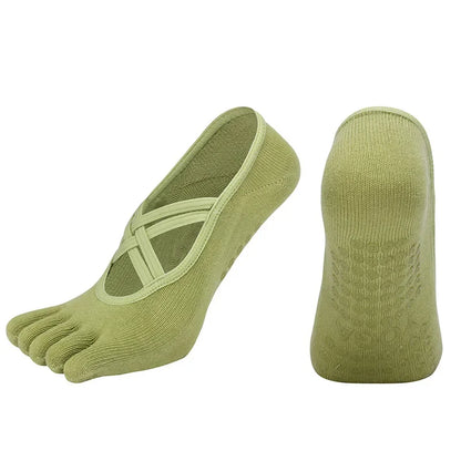 Womens Five-Finger Yoga Socks, Breathable Backless Pilates Socks with Anti-Slip Silicone Sole