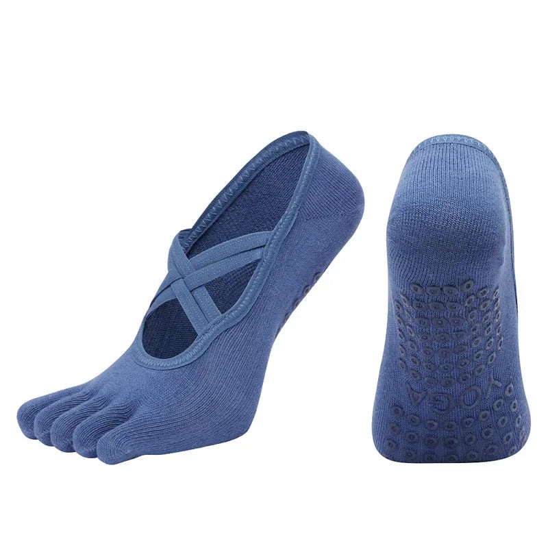 Womens Five-Finger Yoga Socks, Breathable Backless Pilates Socks with Anti-Slip Silicone Sole