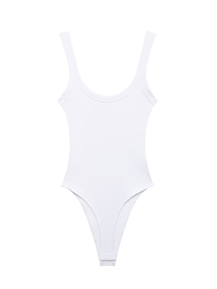 Womens Sexy Ribbed Bodysuit Comfortable Stretchy O Neck Tank Top With Snap Button Fashion Female Pl 2